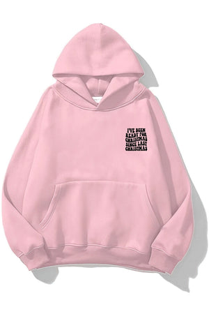 Kapüşonlu İçi Polar Christmas Yazı Baskılı Pembe Unisex Sweatshirt