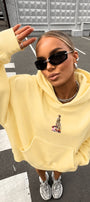 Kadın Oversize Hoodie City Walk Baskılı Sarı – Kapüşonlu, Kanguru Cepli, 3 İplik Polar