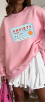 Kadın Oversize Sweatshirt Elbise Anxiety Bar Baskılı Pembe – Bisiklet Yaka, 3 İplik Şardonlu Polar
