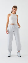 Oversize Unisex Eşofman Altı Gri Melanj – 3 İplik Şardonlu, Paça-Bel Lastikli, Cepli, Rahat Kesim