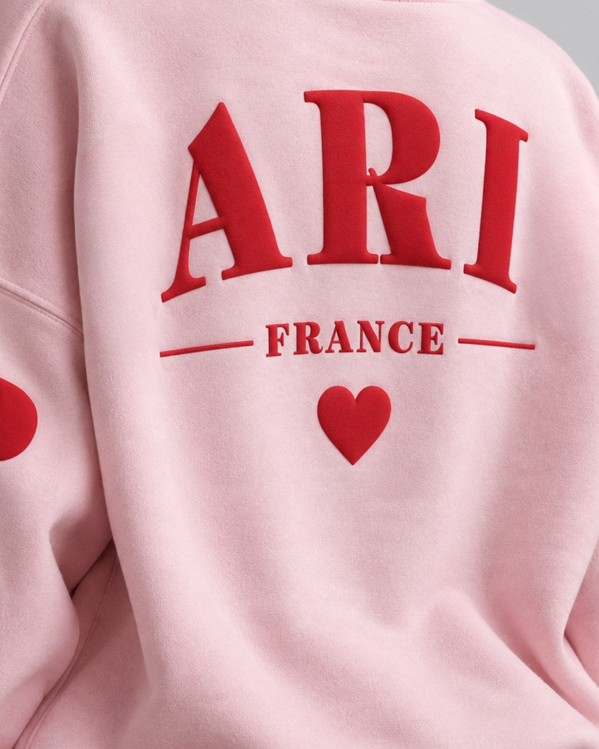 Kadın Oversize Sweatshirt Paris 3D Baskılı Pembe – Bisiklet Yaka, Kol ve Sırt Baskılı, 3 İplik