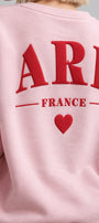 Kadın Oversize Sweatshirt Paris 3D Baskılı Pembe – Bisiklet Yaka, Kol ve Sırt Baskılı, 3 İplik