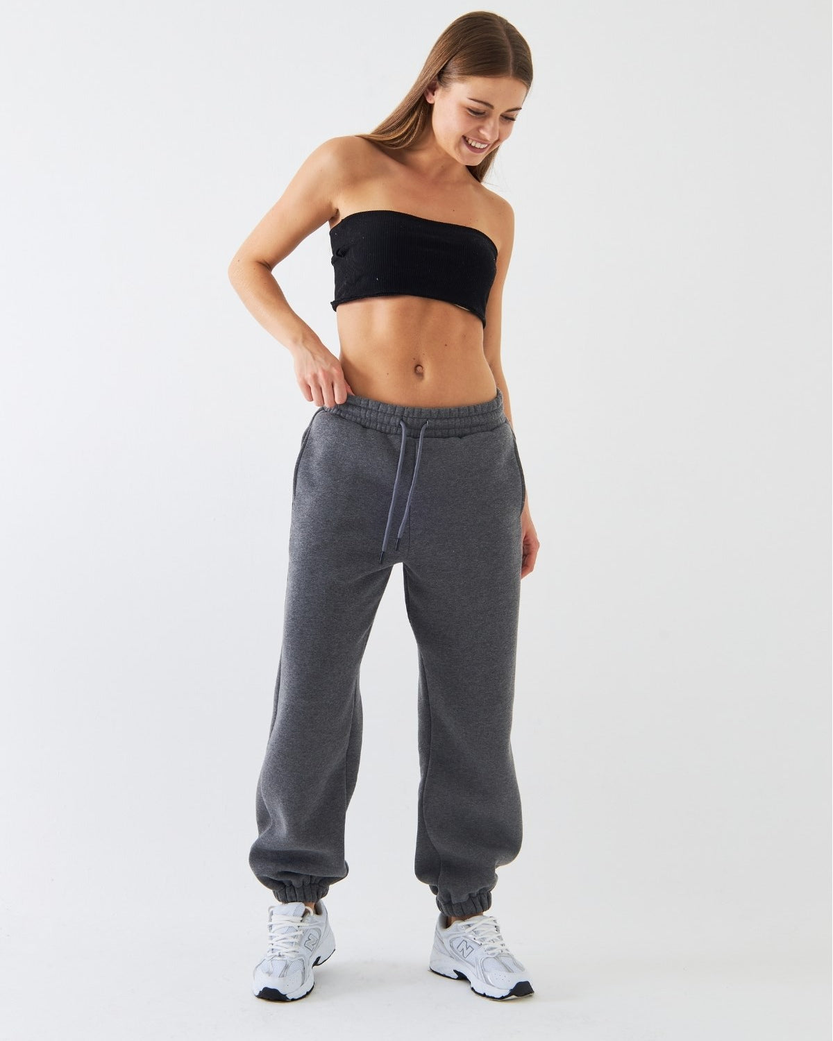 Oversize Unisex Eşofman Altı Füme Melanj – 3 İplik Şardonlu, Paça-Bel Lastikli, Cepli, Rahat Kesim