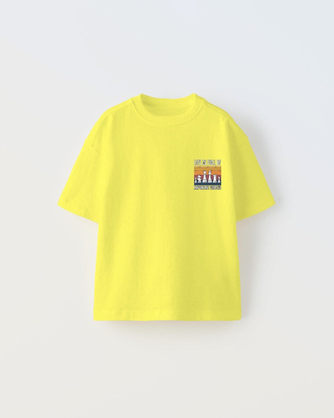 Life is Full Of Important Choices Yazılı Satranç Tasarım Baskılı Sarı Çocuk T-Shirt