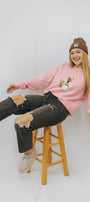Kadın Oversize Sweatshirt Quiet Club 3D Baskılı Pembe – Bisiklet Yaka, 3 İplik Şardonlu Polar