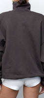 Kadın Füme Beverly Hills CHAMP Baskılı Fermuarlı Yarım Balıkçı Yaka Oversize Sweatshirt – Spor ve Günlük Şık Üst
