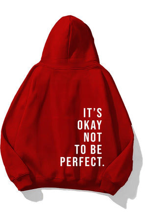 Kapüşonlu İçi Polar It's Okay Baskılı Unisex Kırmızı Oversize Hoodie Sweatshirt