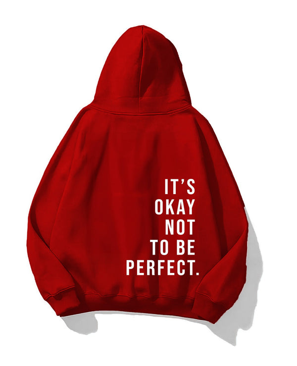 Kapüşonlu İçi Polar It's Okay Baskılı Unisex Kırmızı Oversize Hoodie Sweatshirt