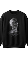 Erkek Oversize Sweatshirt Blind Trace Baskılı Siyah – Bisiklet Yaka, 3 İplik Şardonlu Polar