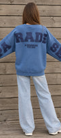 Kadın Oversize Sweatshirt Paradise Varsity Kabartma Baskılı Marine – Bisiklet Yaka, 3 İplik Şardonlu Polar