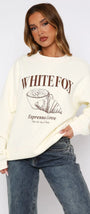 White Fox Krem Kadın Espresso Love Yazılı Bisiklet Yaka Oversize Sweatshirt