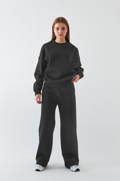 Unisex Oversize Eşofman Takımı Basic Füme – Bisiklet Yaka, Bol Paça, 3 İplik Şardonlu Polar