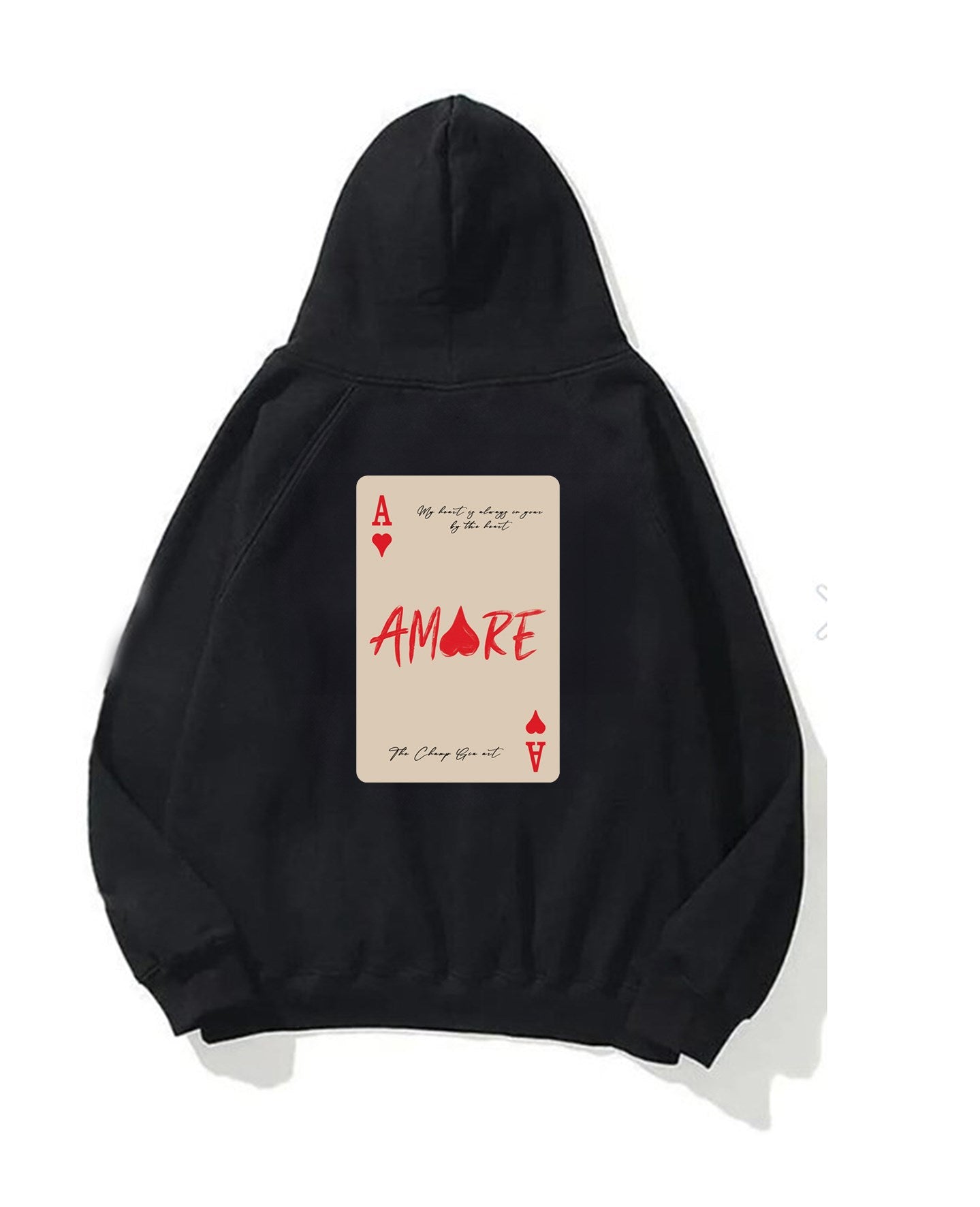 Kapüşonlu İçi Polar Amore Baskılı Siyah Unisex Hoodie Sweatshirt
