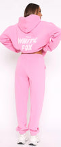 White Fox Kadın Pembe Bel Lastikli Cepli Vol 3 Baskılı Paça Lastikli Eşofman Takımı