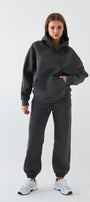  Oversize Unisex Sweatshirt Hoodie Füme – Kapüşonlu, 3 İplik Şardonlu Polar, Kanguru Cepli, Basic
