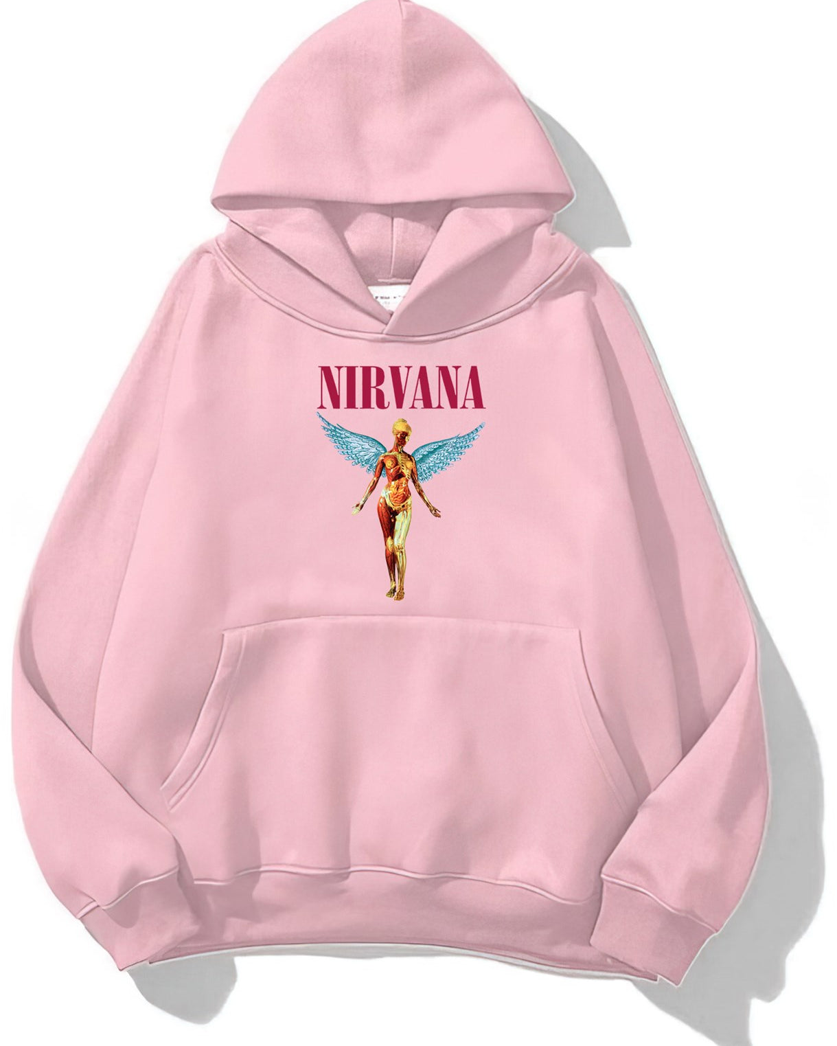 Kapüşonlu İçi Polar Nirvana Angel Baskılı Pembe Unisex Hoodie Sweatshirt