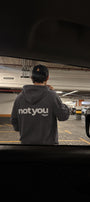 Unisex Oversize Hoodie Not You Again Baskılı Füme – Kapüşonlu, Kanguru Cepli, 3 İplik Şardonlu 