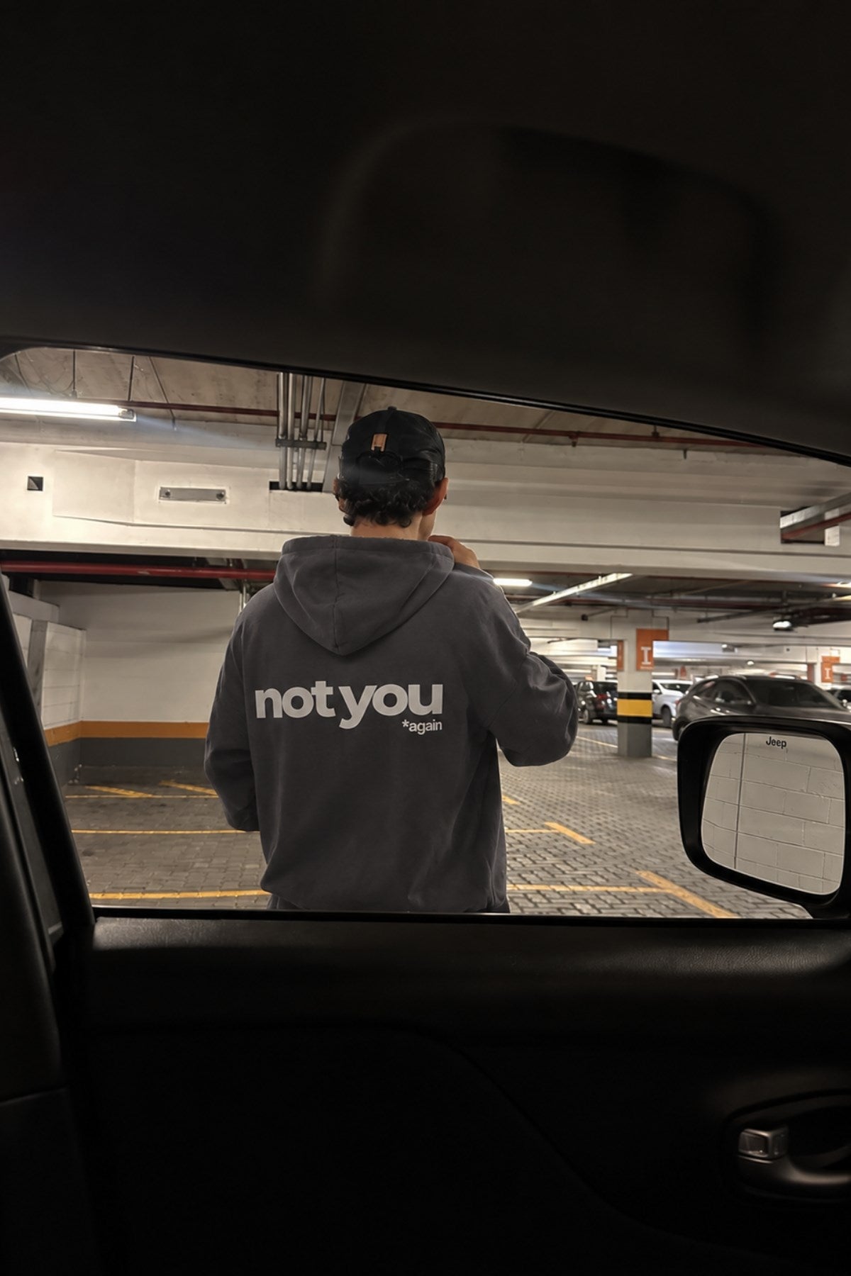 Unisex Oversize Hoodie Not You Again Baskılı Füme – Kapüşonlu, Kanguru Cepli, 3 İplik Şardonlu 
