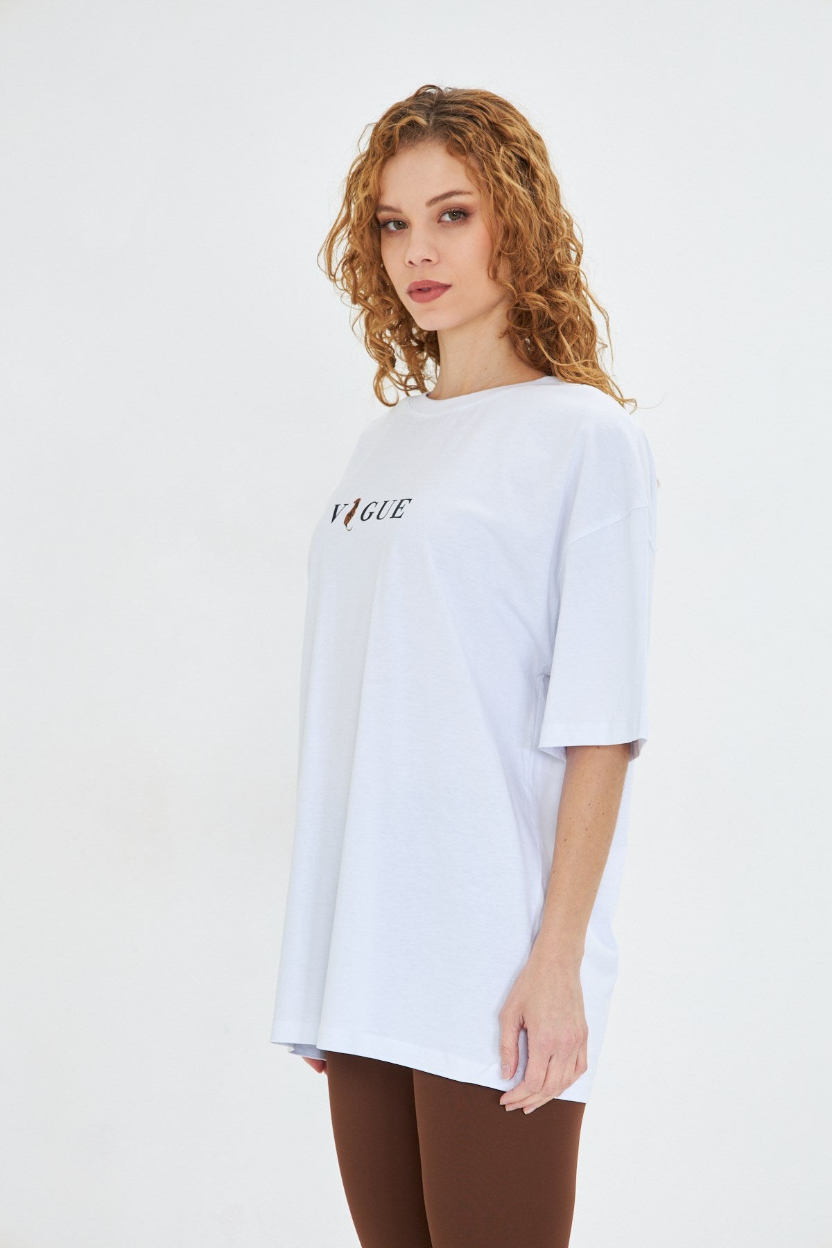 Kadın Vogue  Baskılı %100 Pamuk Oversize Kadın Tişört