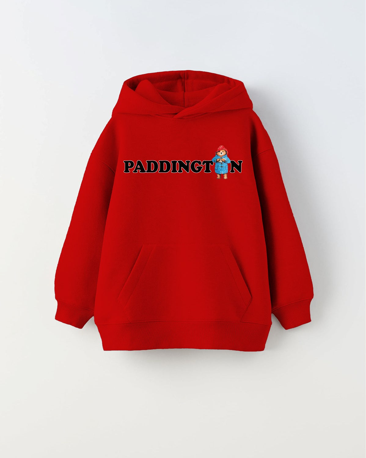 Kapüşonlu İçi Polar Paddington Yazılı Ayı Figür Baskılı Kırmızı Unisex Çocuk Hoodie Sweatshirt