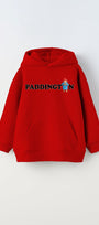 Kapüşonlu İçi Polar Paddington Yazılı Ayı Figür Baskılı Kırmızı Unisex Çocuk Hoodie Sweatshirt