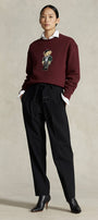 Kadın Oversize Sweatshirt Parisian Bear Baskılı Bordo – Bisiklet Yaka, 3 İplik Şardonlu 