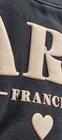 Kadın Oversize Sweatshirt Paris 3D Baskılı Füme – Bisiklet Yaka, Kol ve Sırt Baskılı, 3 İplik 