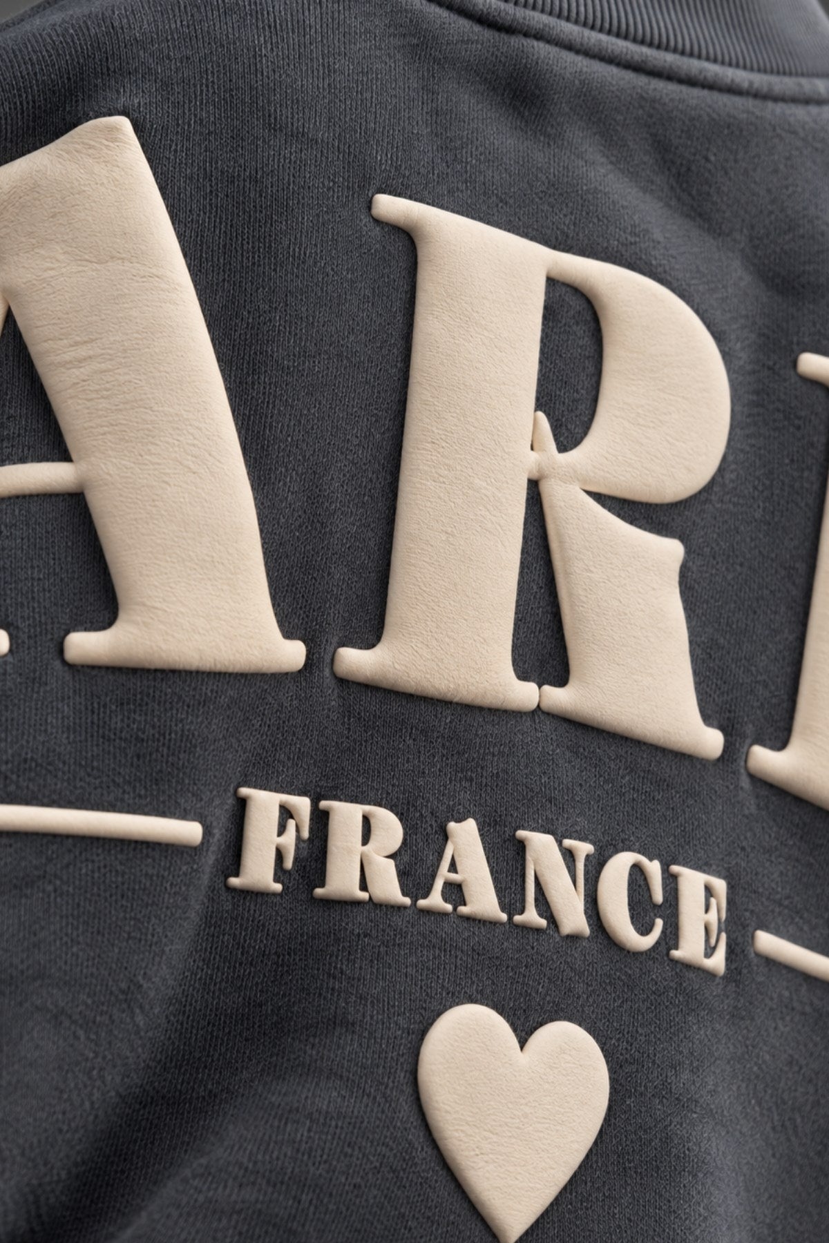 Kadın Oversize Sweatshirt Paris 3D Baskılı Füme – Bisiklet Yaka, Kol ve Sırt Baskılı, 3 İplik 