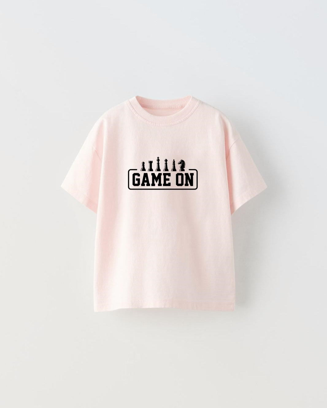 Game On Yazılı Satranç Tasarım Baskılı Pembe  Çocuk T-Shirt