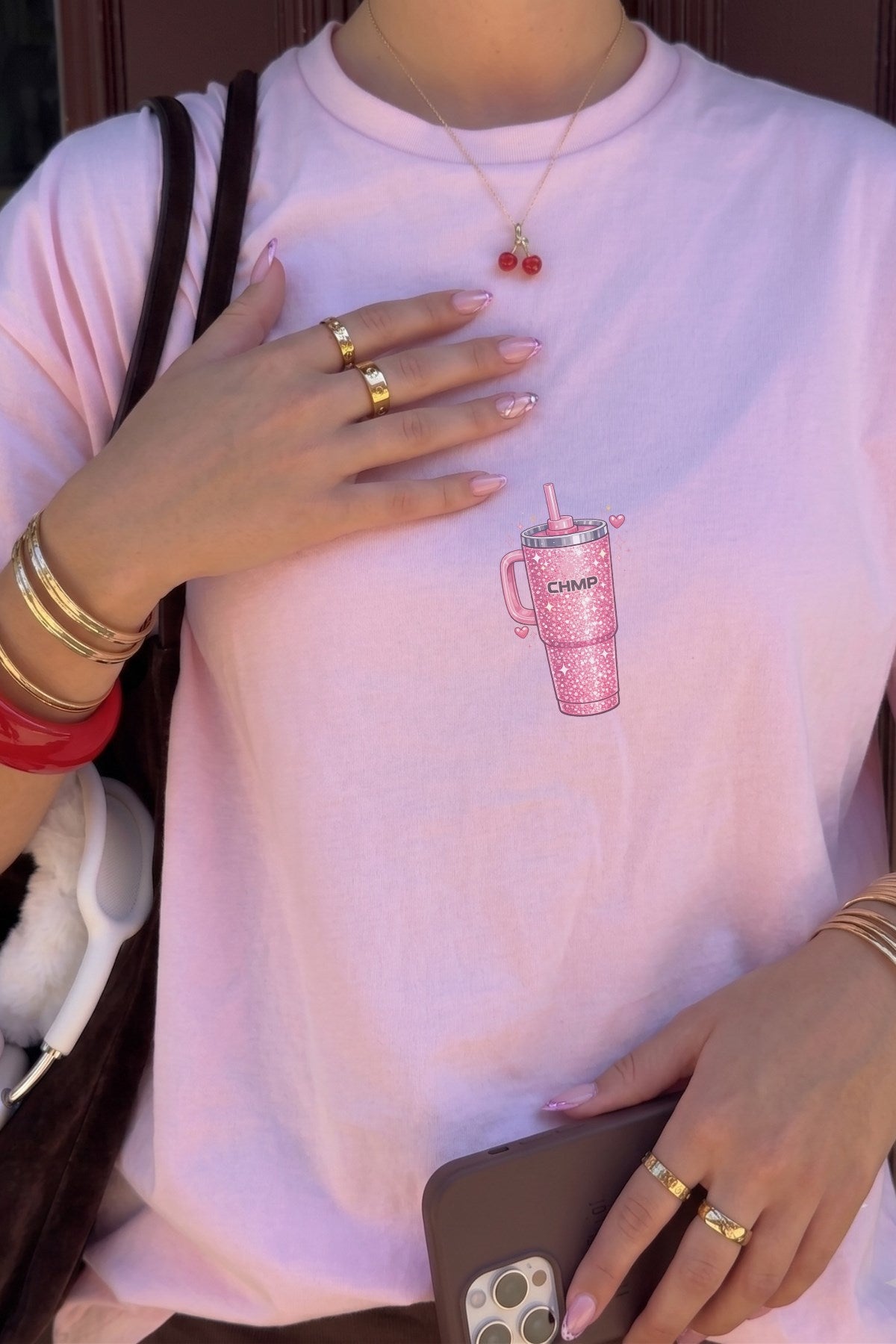 Kadın Oversize Tişört Pink Tumbler Baskılı Pembe – Bisiklet Yaka, Rahat Kalıp, %100 Pamuk
