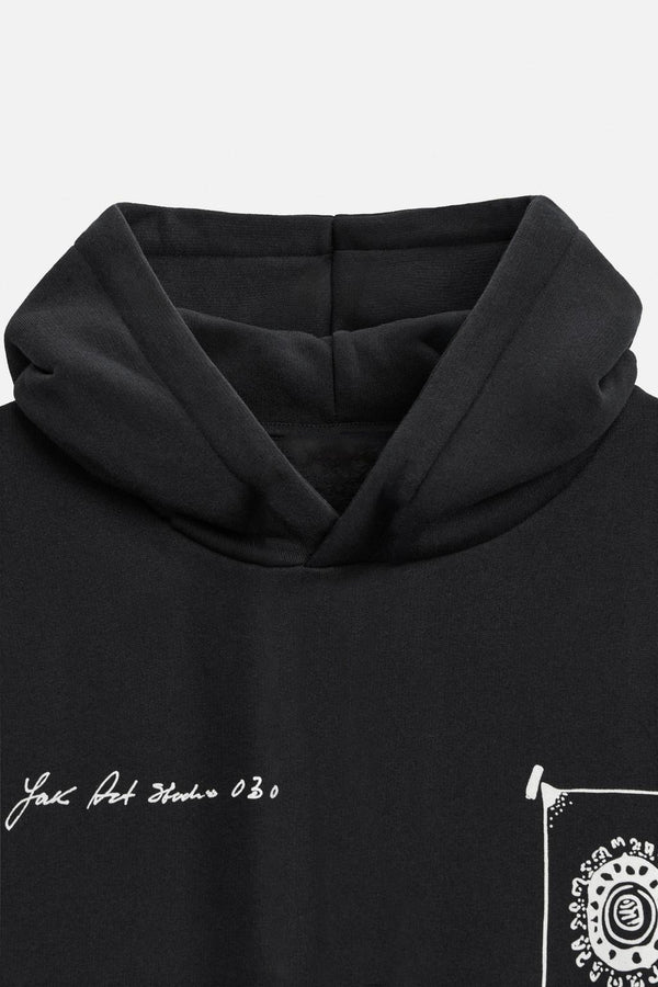 Siyah New Your Art Baskılı Kapüşonlu Oversize Hoodie