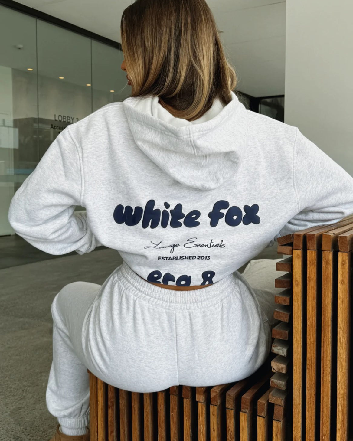 White Fox Gri Melanj Kadın Era 8 Lounge Essentials Yazılı Kapüşonlu Oversize Hoodie