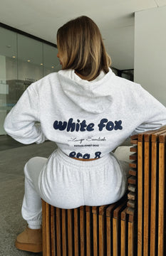 White Fox Gri Melanj Kadın Era 8 Lounge Essentials Yazılı Kapüşonlu Oversize Hoodie