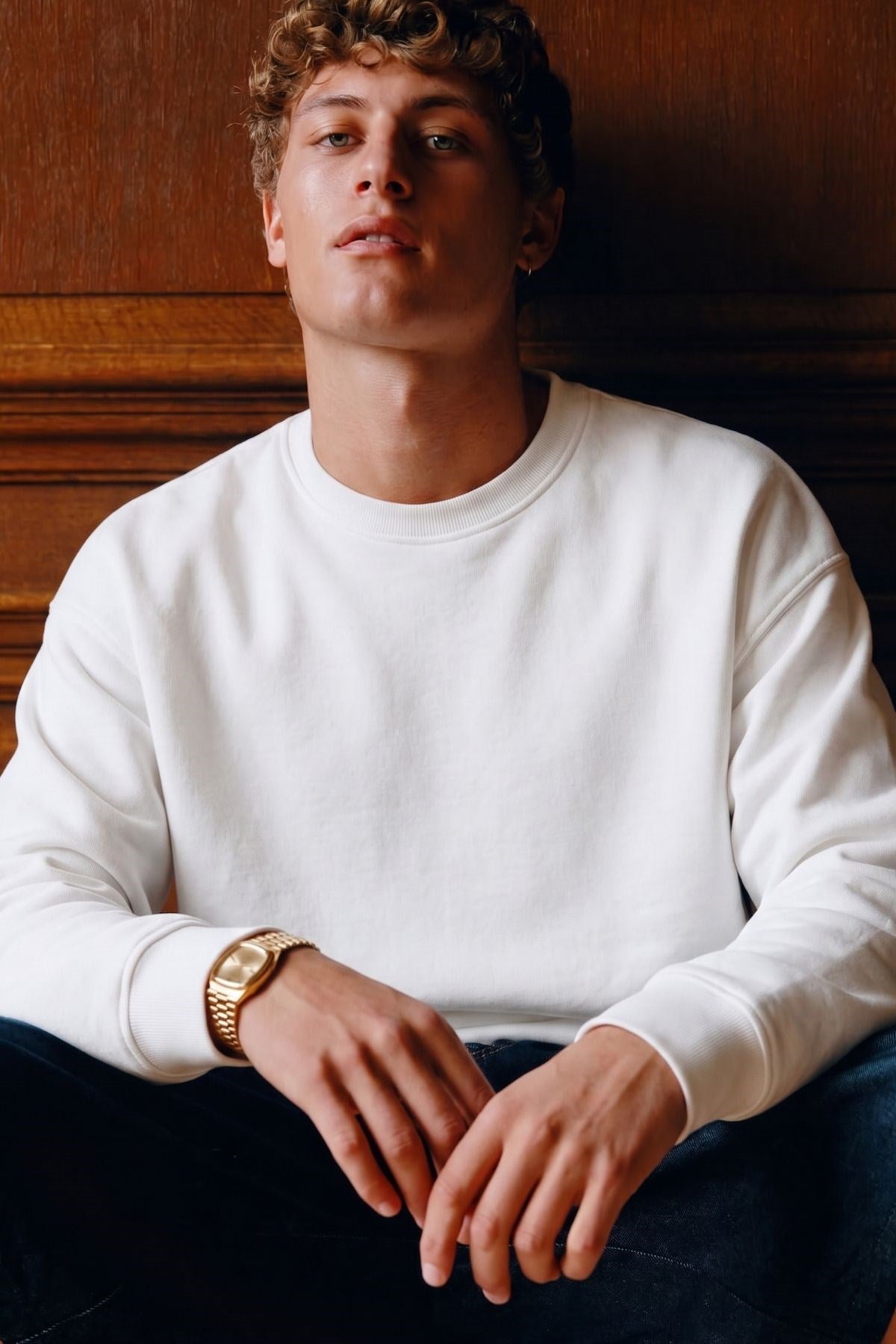 Erkek Oversize Sweatshirt Extinction Baskılı Beyaz – Bisiklet Yaka, 3 İplik Şardonlu Polar