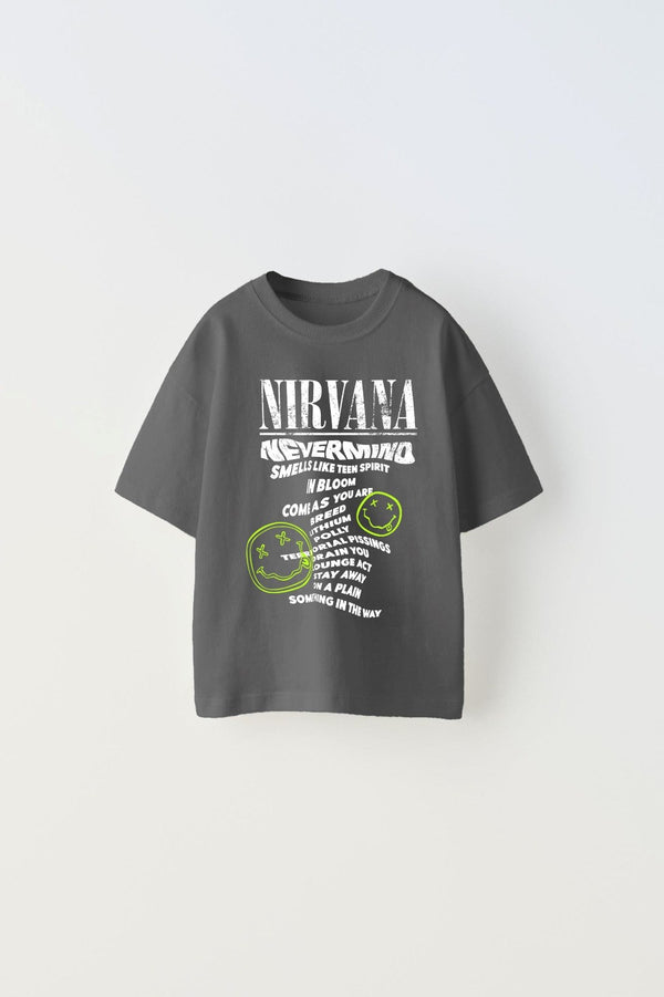 Nirvana Yazılı Smile Baskılı Füme Çocuk T-shırt 