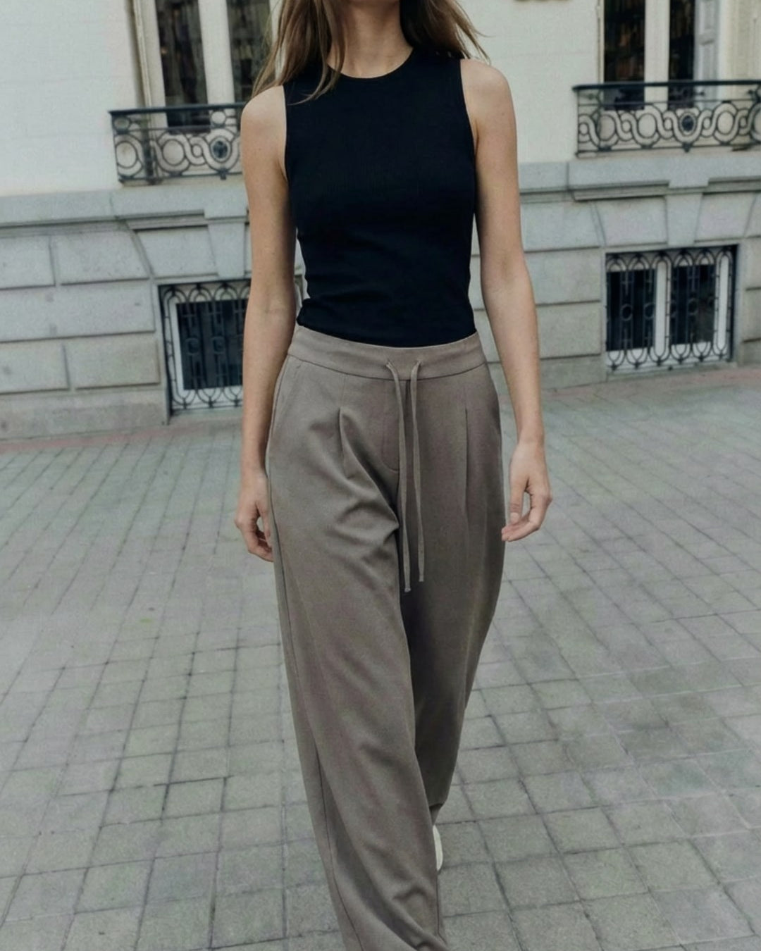 Kadın Vizon Bol Paça Pantolon – Lastikli Bel, Bağcıklı, Dökümlü Kesim