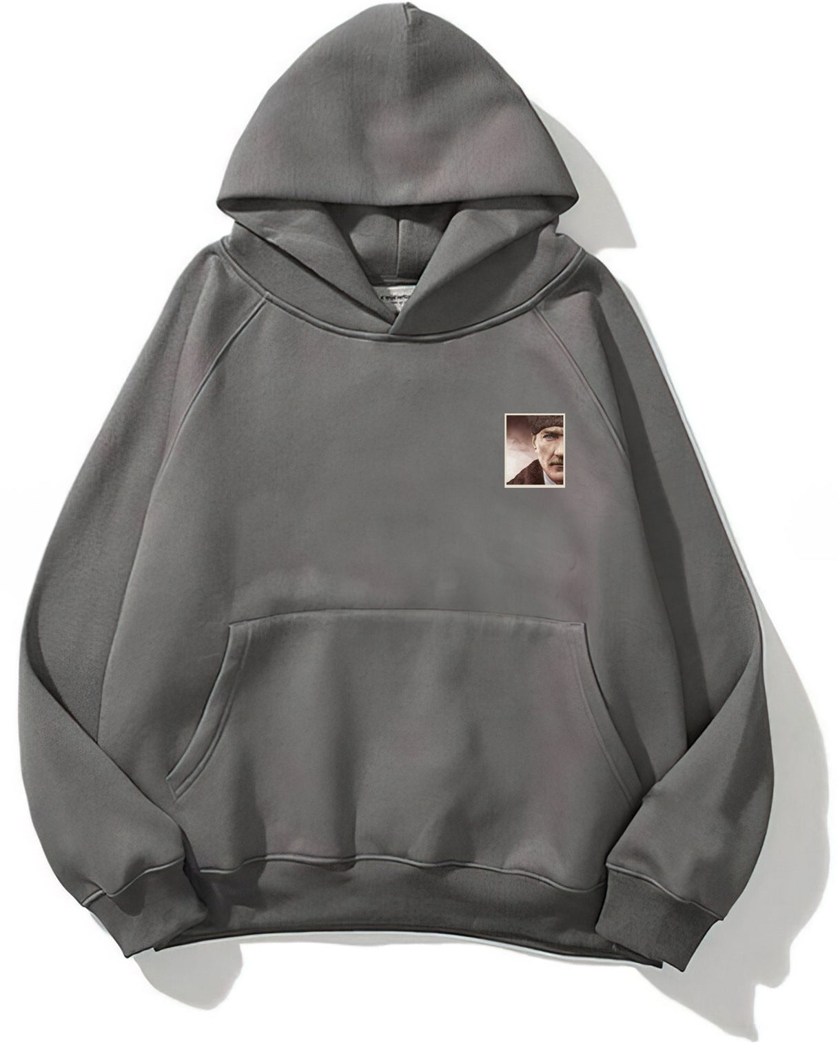Kapüşonlu İçi Polar Mustafa Kemal Atatürk Baskılı Füme Unisex Hoodie Sweatshirt
