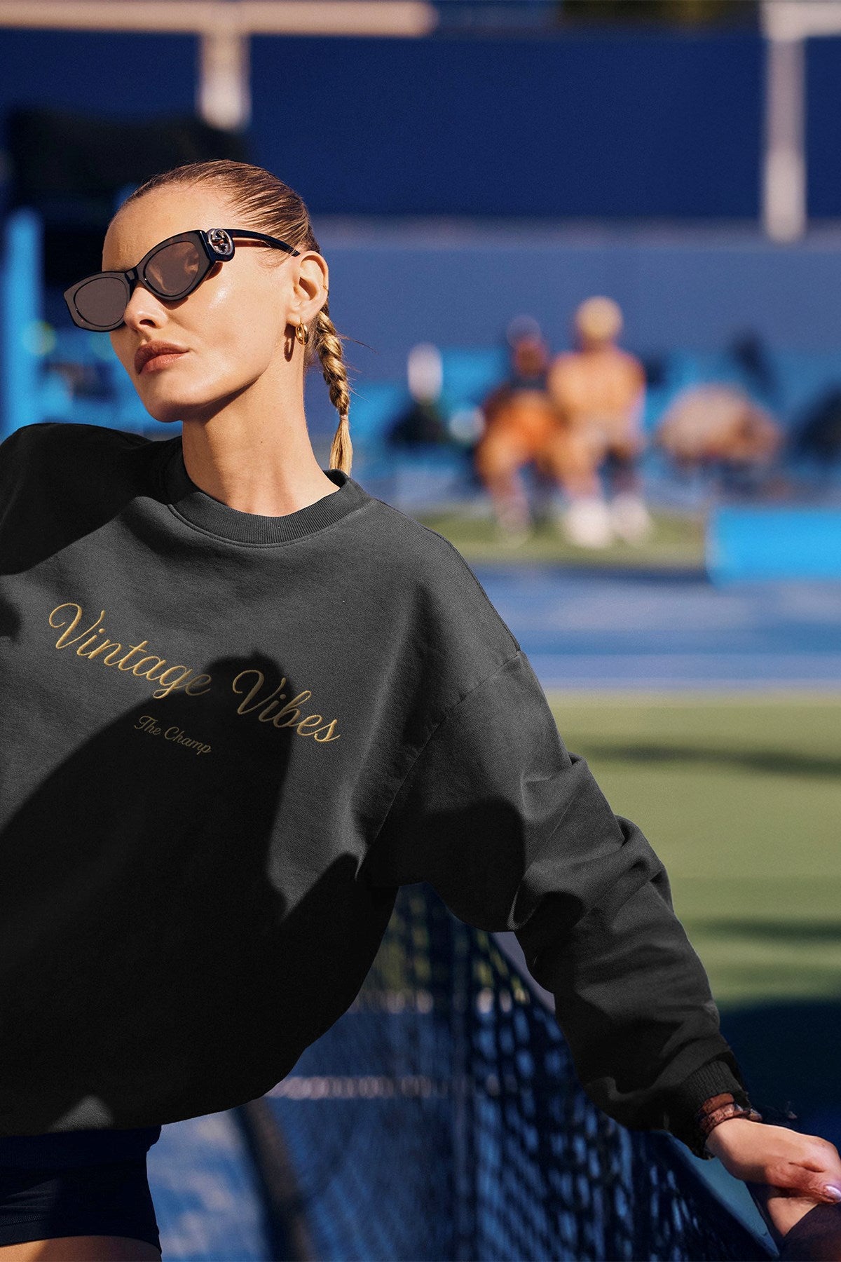 Kadın Oversize Sweatshirt Vintage Vibes Baskılı Füme Konsept – Bisiklet Yaka, 3 İplik Şardonlu Polar