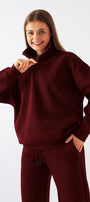 Unisex Oversize Eşofman Takımı Basic Bordo – Fermuarlı Dik Yaka, Lastikli Paça, 3 İplik Şardonlu Polar