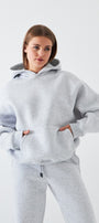 Oversize Unisex Sweatshirt Hoodie Gri – Kapüşonlu, 3 İplik Şardonlu Polar, Kanguru Cepli, Basic