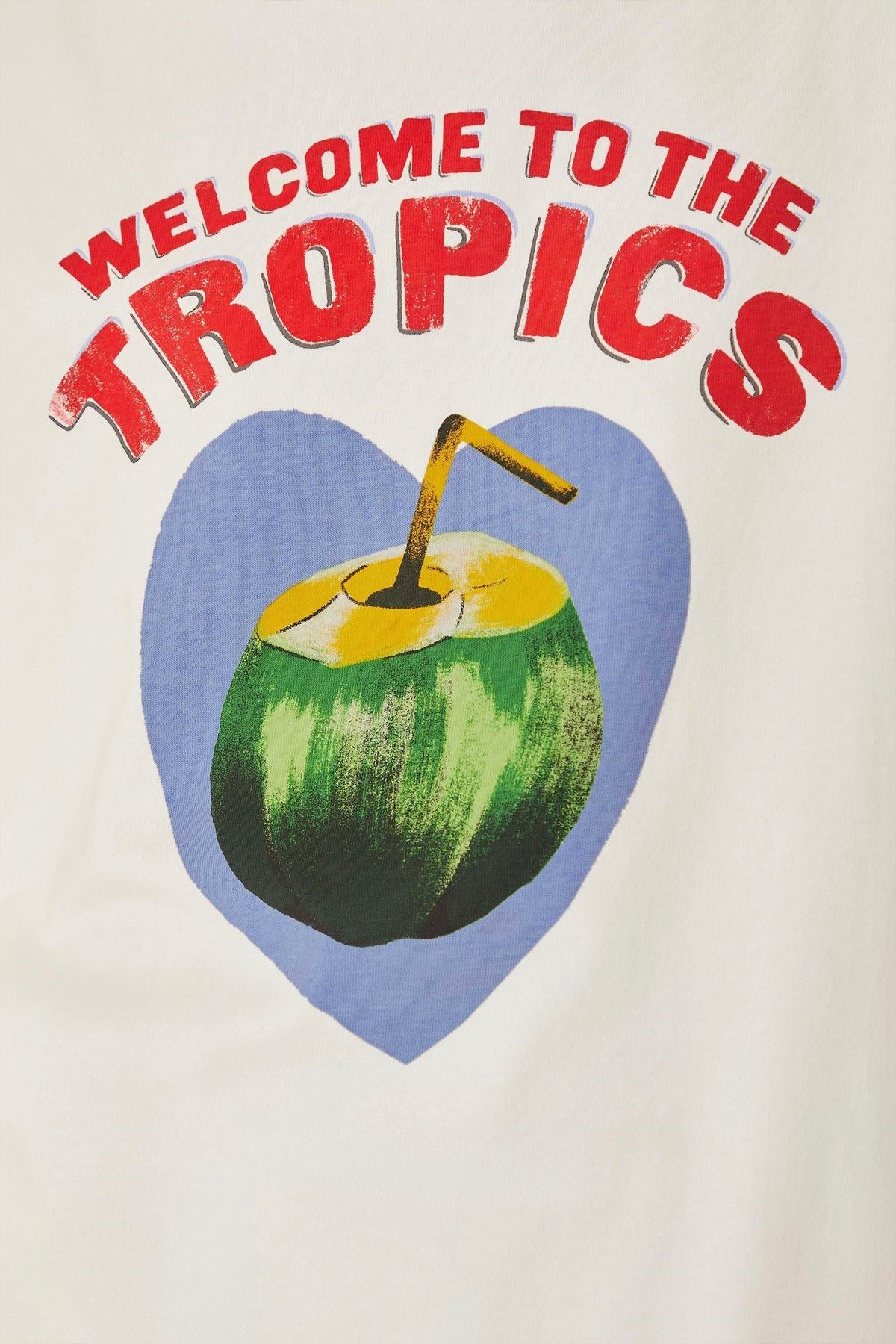Kadın Beyaz Tişört – Tropikal Hindistan Cevizi Baskılı Welcome to The Tropics Yazlık Oversize