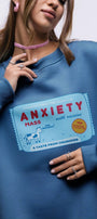 Kadın Oversize Sweatshirt Elbise Anxiety Bar Baskılı Marine – Bisiklet Yaka, 3 İplik Şardonlu Polar