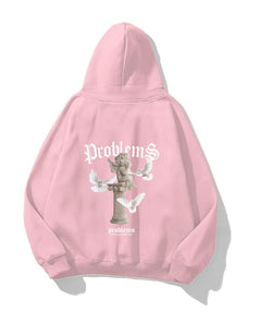 Kapüşonlu İçi Polar Problems Yazılı Heykel Baskılı Pembe Unisex Hoodie Sweatshirt