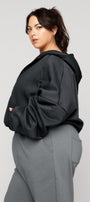 Kadın Füme Kapüşonlu Sweatshirt Fermuarlı 3 İplik Şardonlu Oversize Kesim