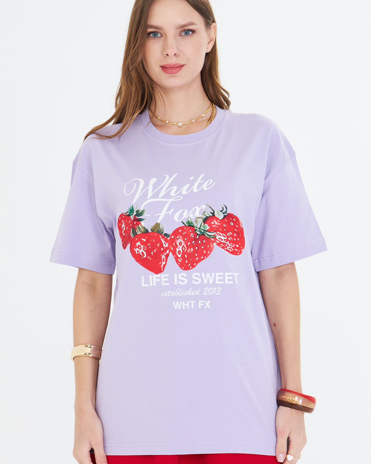 White Fox  Life  Is Sweat Baskılı Bisiklet Yaka T-shirt Kadın