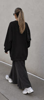 Kadın Oversize Sweatshirt Elbise More Love Baskılı Siyah – Bisiklet Yaka, 3 İplik Şardonlu Polar