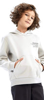 Beyaz Kapüşonlu İçi Polar Dağ Baskılı Unisex Çocuk Sweatshirt