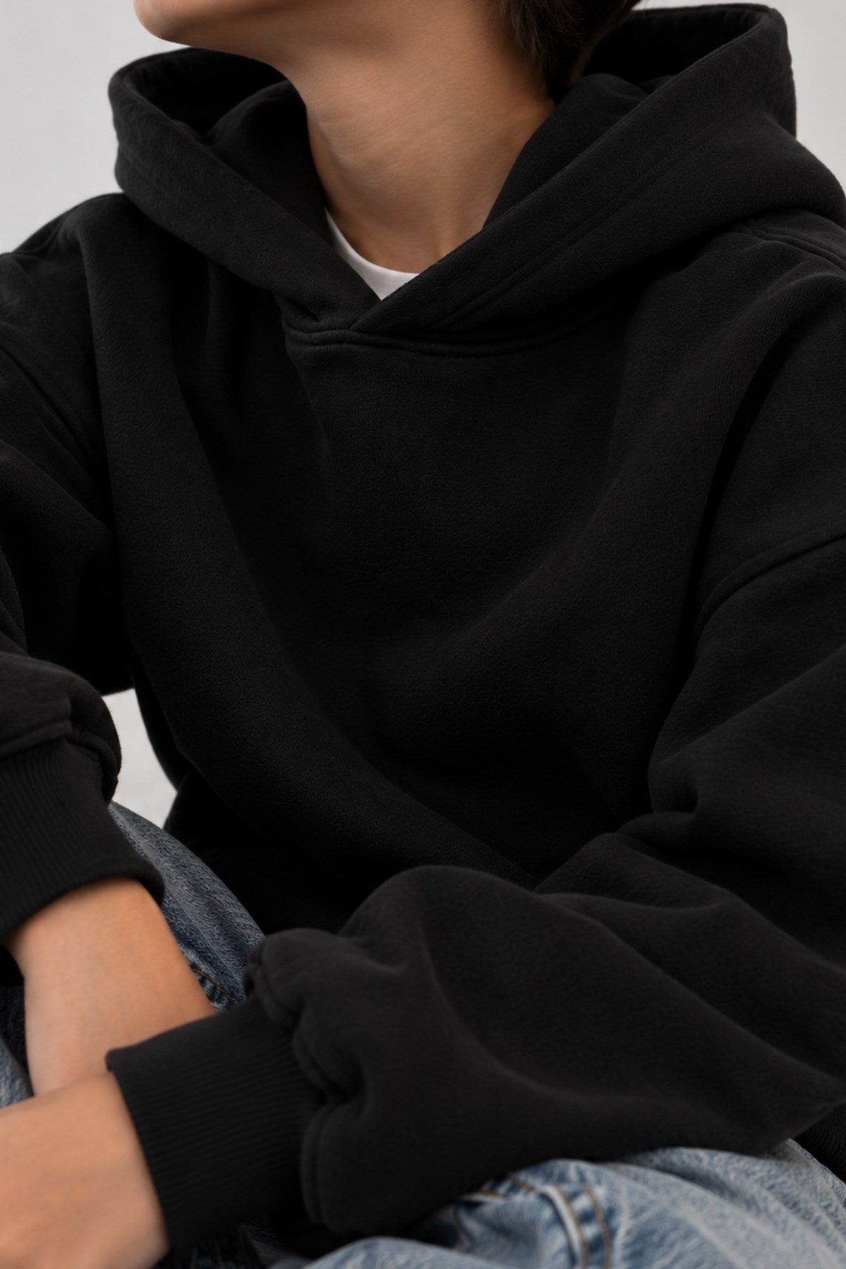 Erkek Çocuk Oversize Basic Hoodie Sweatshirt Siyah– Kapüşonlu, Kanguru Cepli, 3 İplik Polar