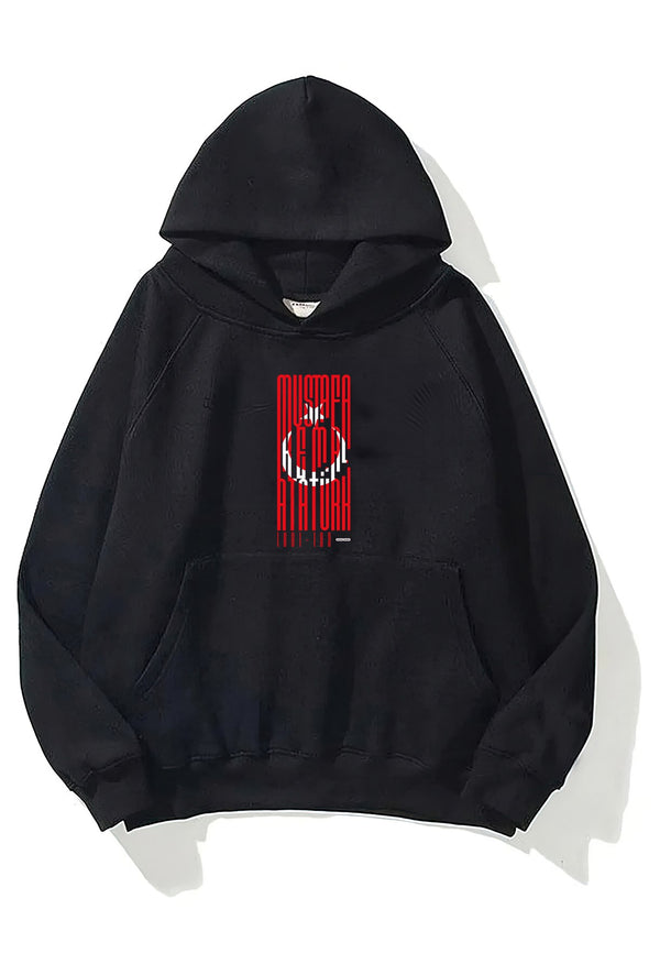 Kapüşonlu İçi Polar Türk Bayrağı Baskılı Siyah Unisex Hoodie Sweatshirt