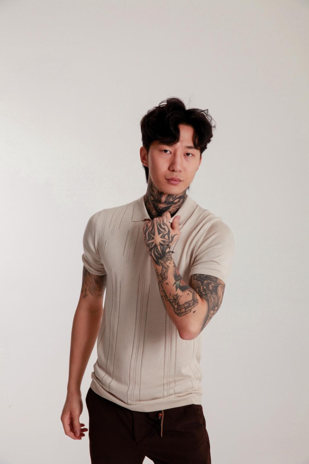Erkek Bej Polo Yaka Triko Tişört – Kısa Kollu, Yazlık Modern Slim Fit Örgü Model
